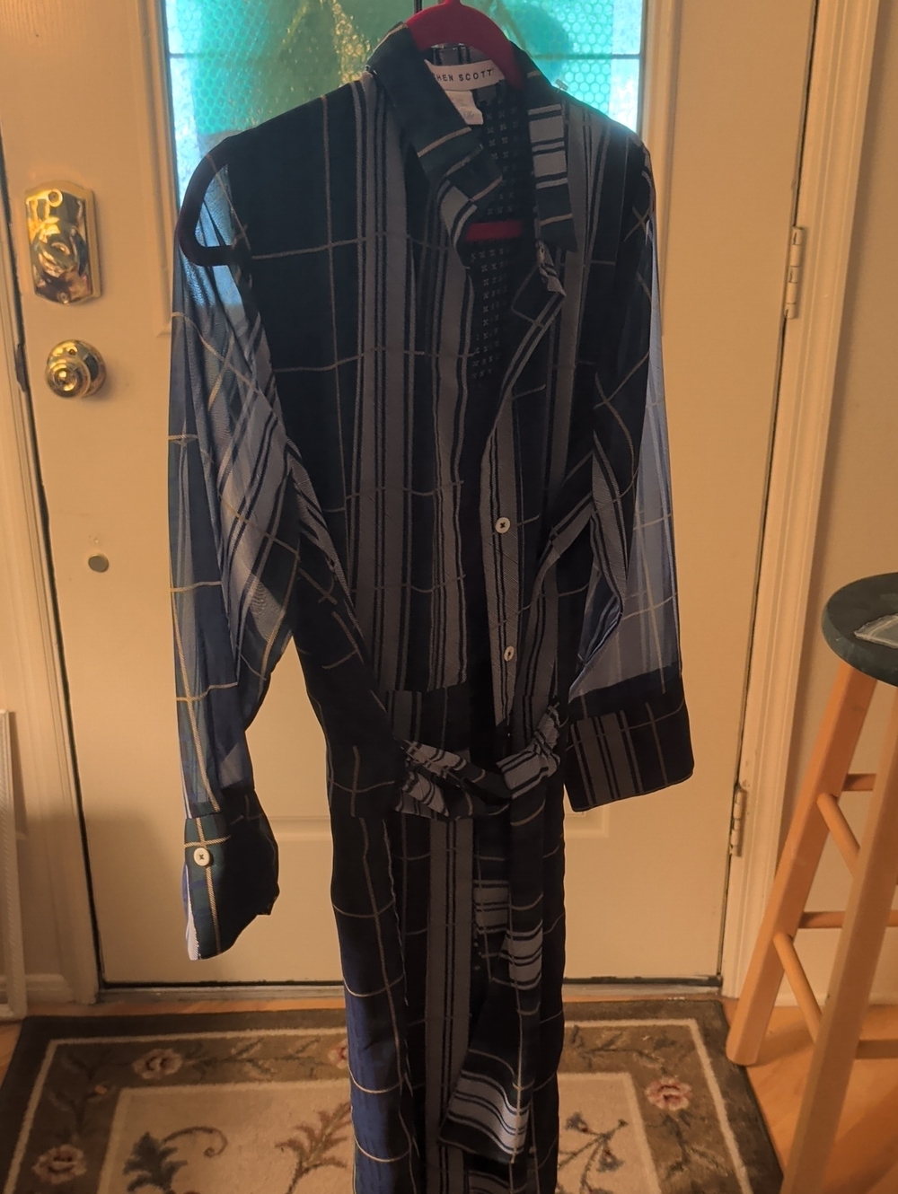 Gretchen Scott Green & Navy Plaid Button-Up Dress. Size L